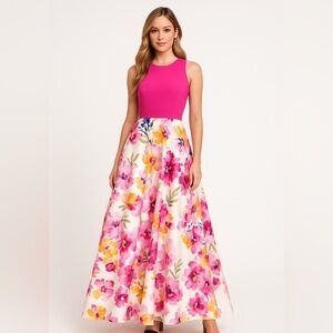 NWT Eliza J Poppy Floral Maxi Print Block Ball Gown Dress Sz 8 Formal Event